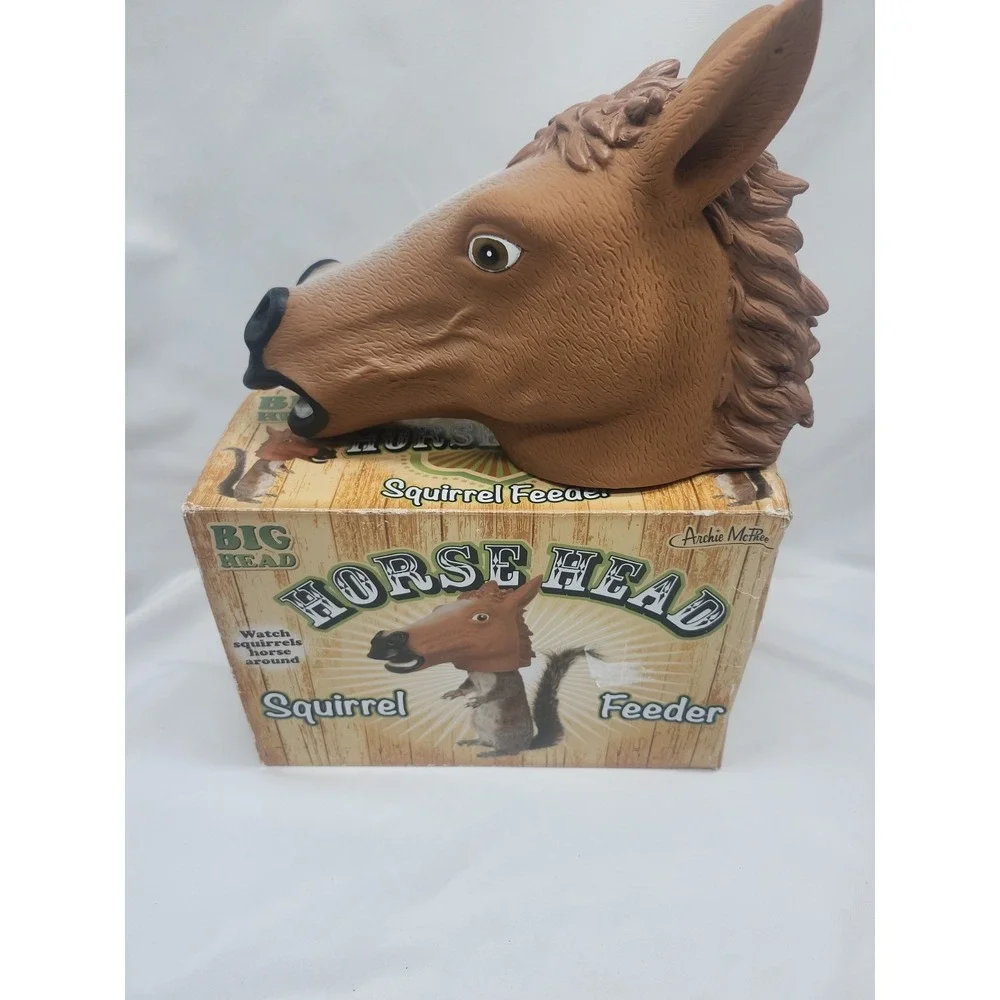 Big Head Horse Head Squirrel Feeder Plastic Brown Hanging